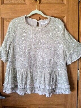 ❌️Markdown! THML Cream Sequin Peplum Ruffle Top (L)